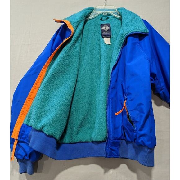 Vtg 90's Men's S COLUMBIA Jacket Radial Sleeve Fleece Lined Blue Orange Neon LGE - Picture 4 of 11